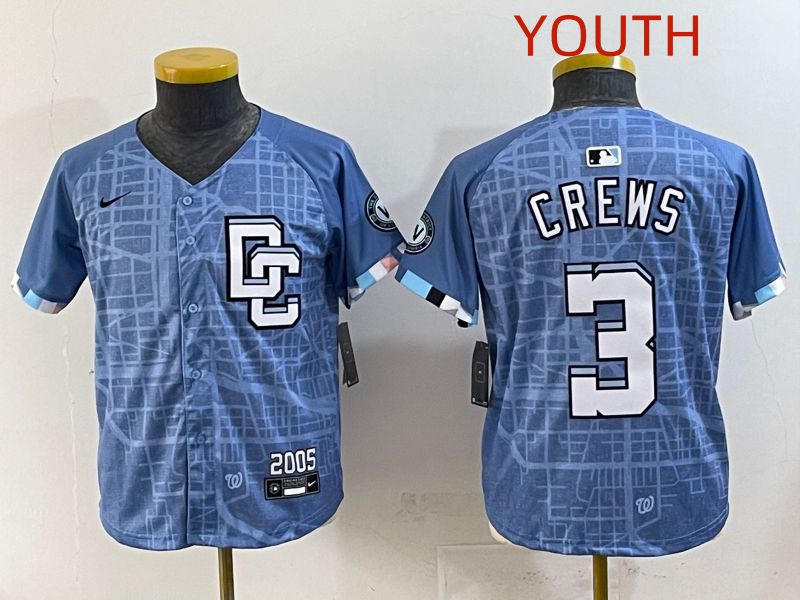 Youth 2025 Washington Nationals #3 Crews Blue Joint Name Nike MLB Jersey style 1